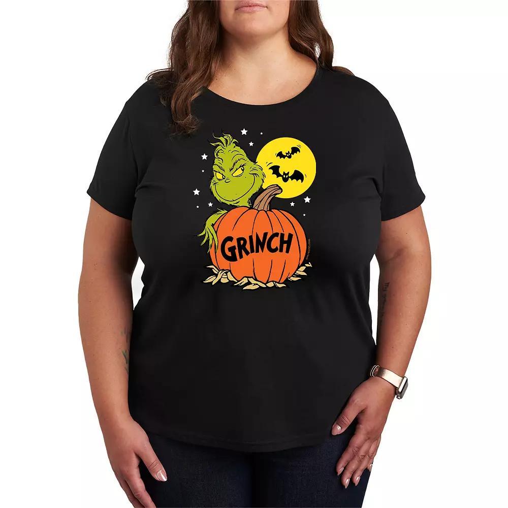 Plus Size Dr. Seuss Grinch Halloween Pumpkin Graphic Tee, Women's, Size: 3XL, Blue Product Image