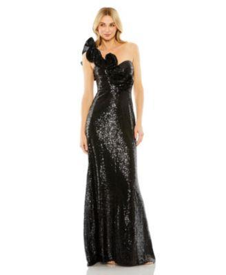 Mac Duggal Womens Sequin Ruffled One Shoulder Gown Product Image