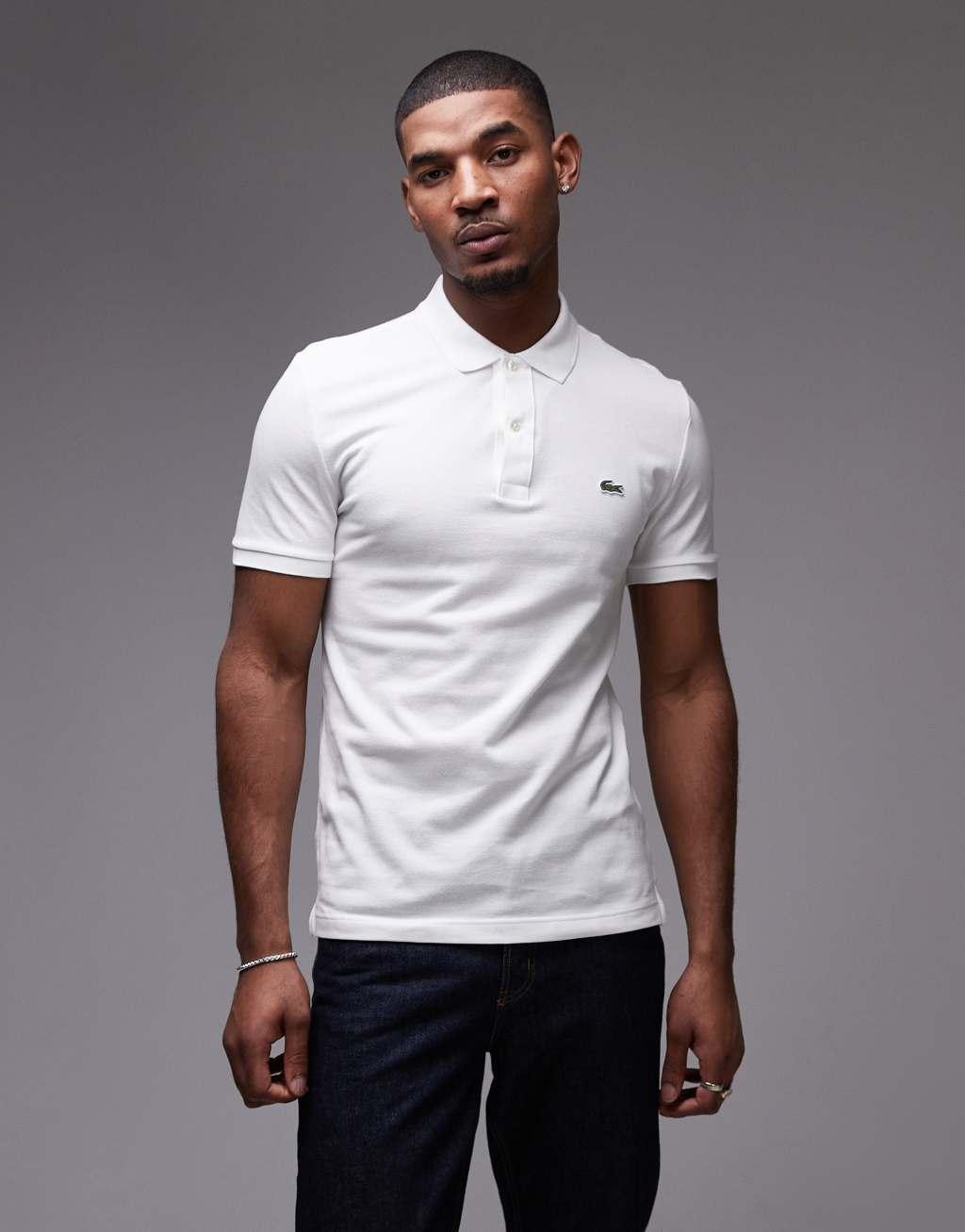 Lacoste slim fit pique polo in white Product Image