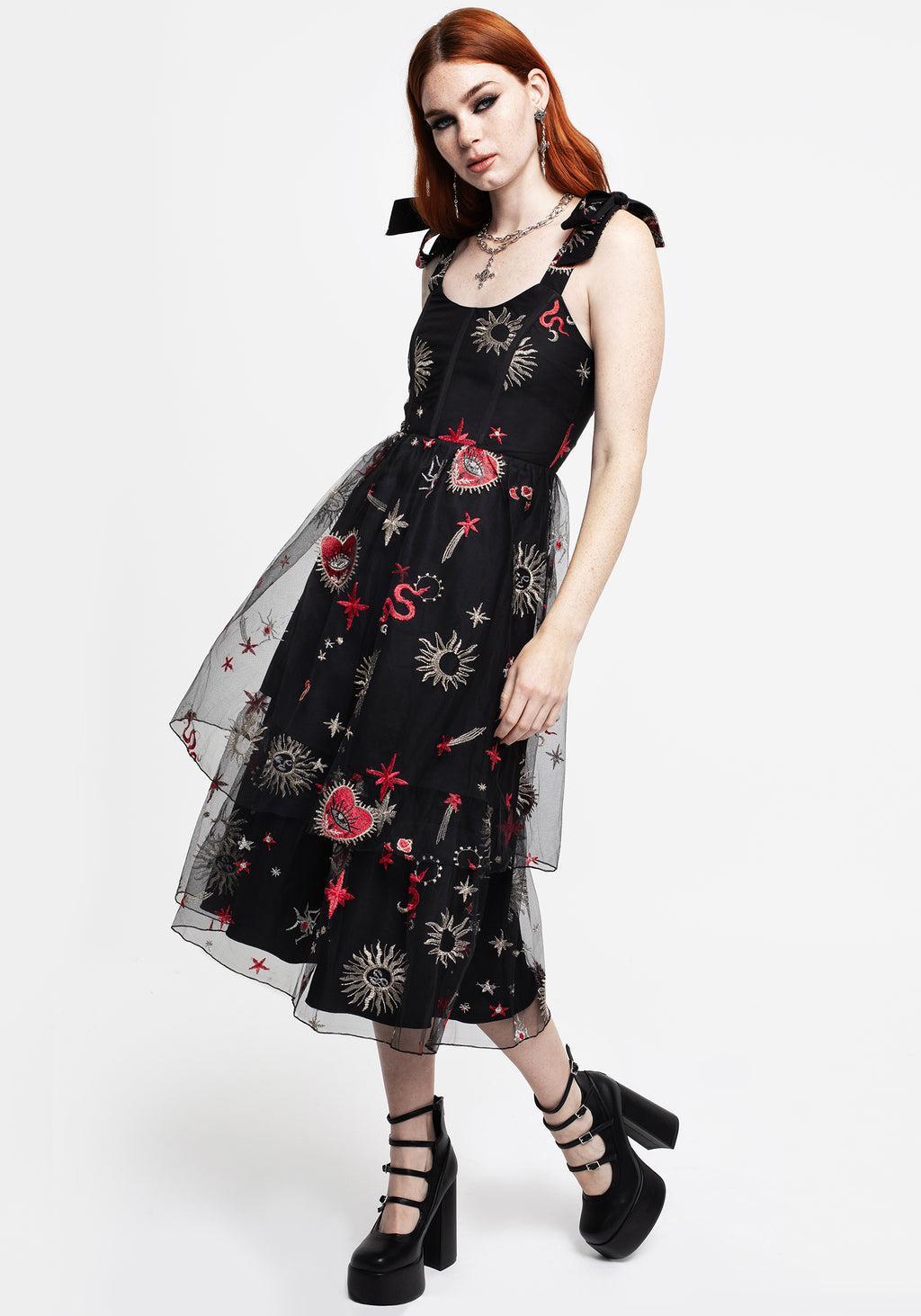 Bloodlust Embroidered Corset Midi Dress Product Image