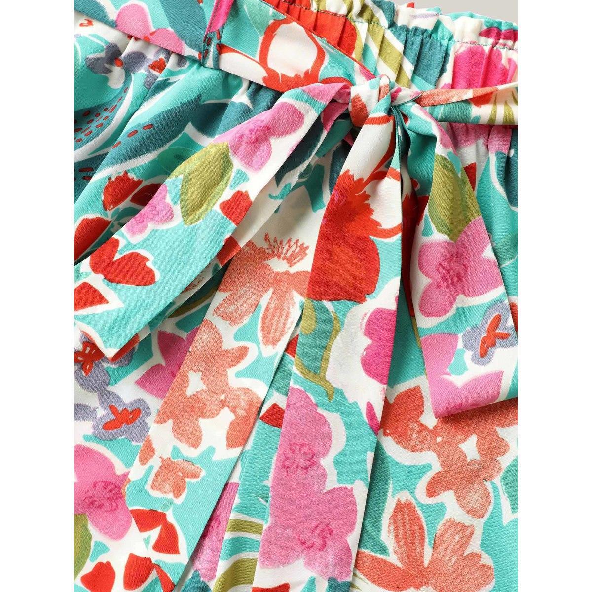 Plus Size Groovy Floral Print Wide-Leg Pants Women Multicolor Elegant Wide Leg Mid Rise Everyday-Elegant Pants BloomChic 22-24/3X Product Image