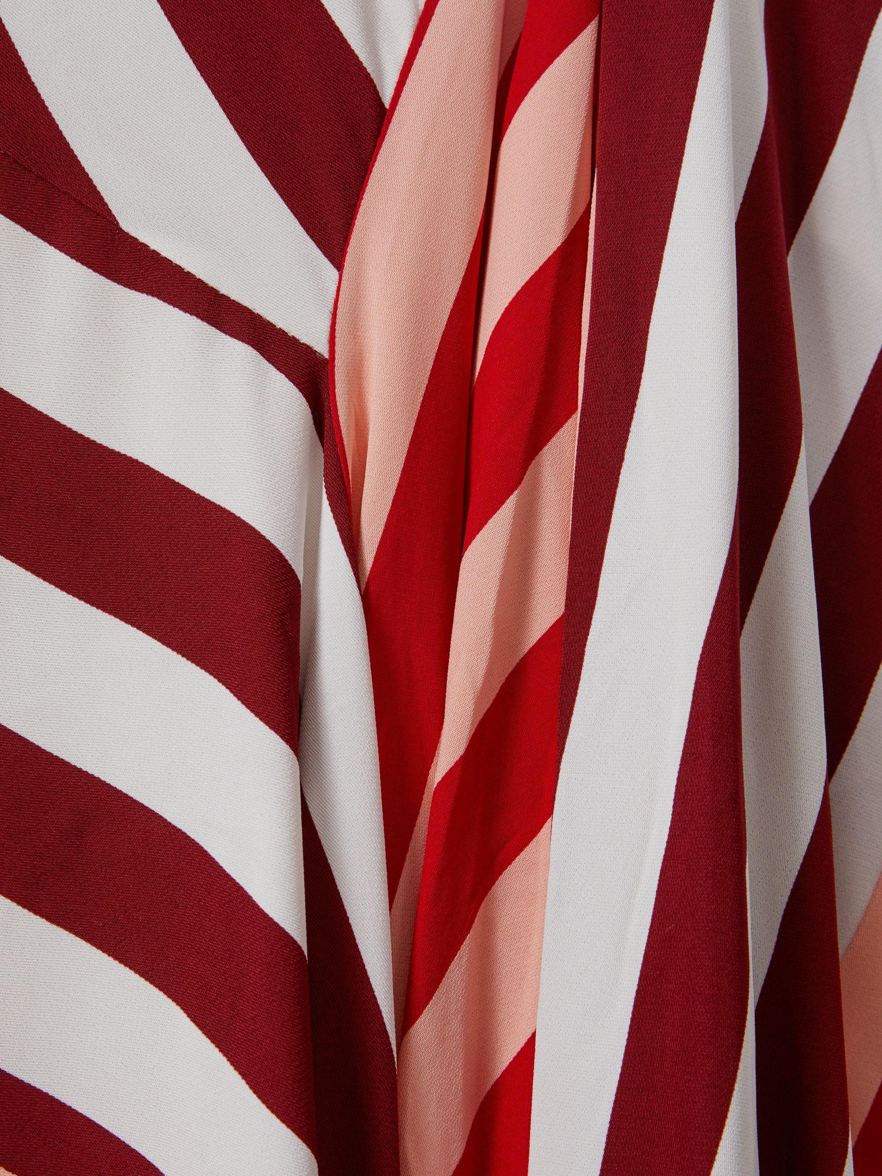 Colourblock Stripe Asymmetric Midi Dress in Burgundy/Off White Product Image