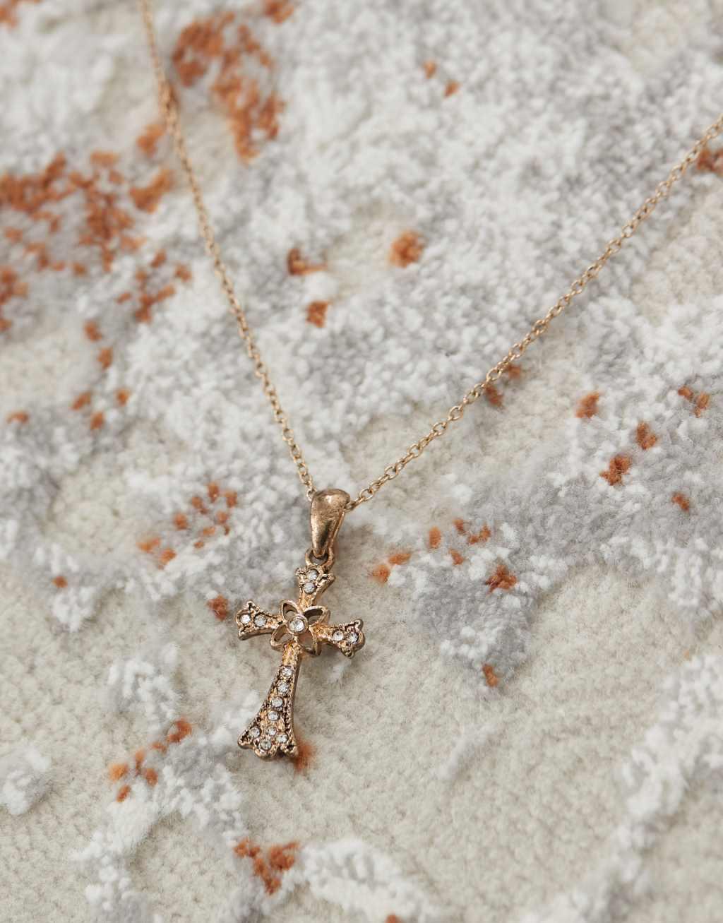 Reclaimed Vintage antique cross necklace in burnished gold Product Image