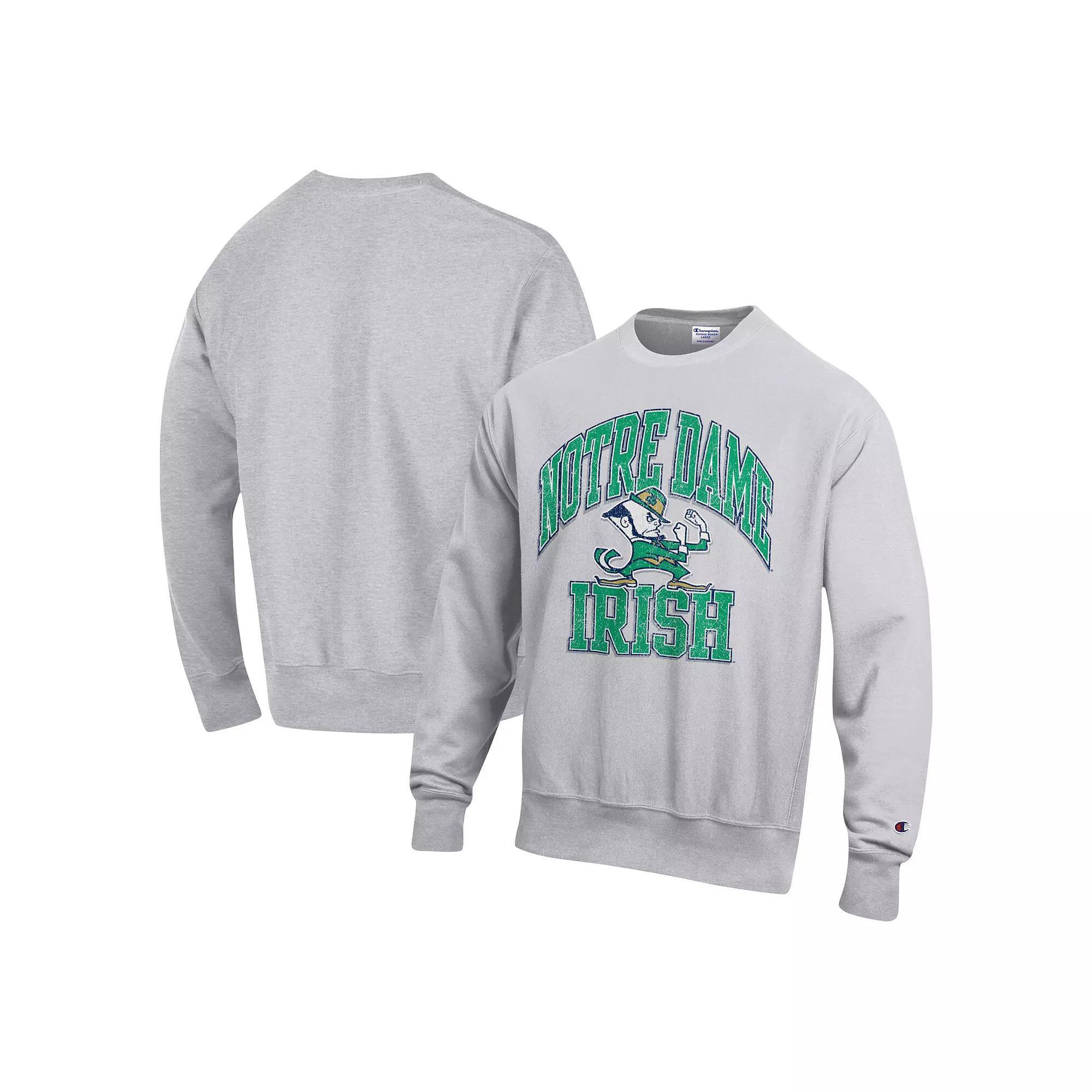 Men's Champion Heather Gray Notre Dame Fighting Irish Vault Late Night Reverse Weave Pullover Sweatshirt, Size: Large, Grey Product Image