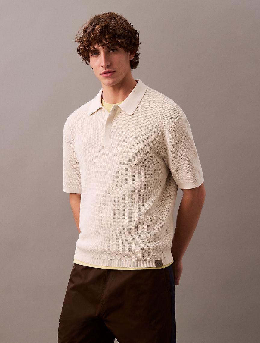 Smooth Cotton Waffle Sweater Polo Shirt Product Image