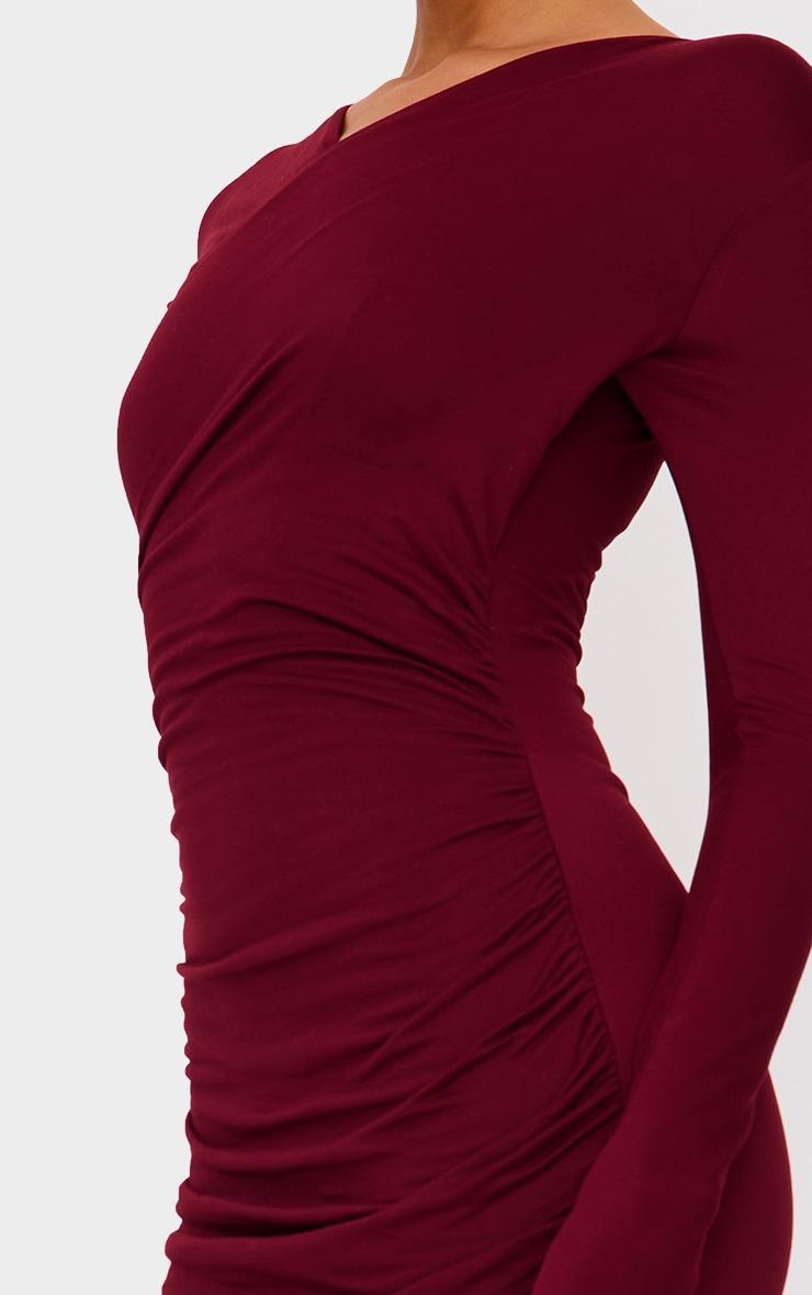 Burgundy Double Contour Cross Over Bodycon Dress Product Image