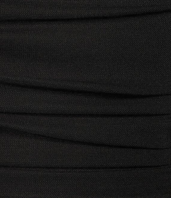 Gianni Bini Violet Mesh Ruched Straight Neck Spaghetti Strap Crop Tank Product Image