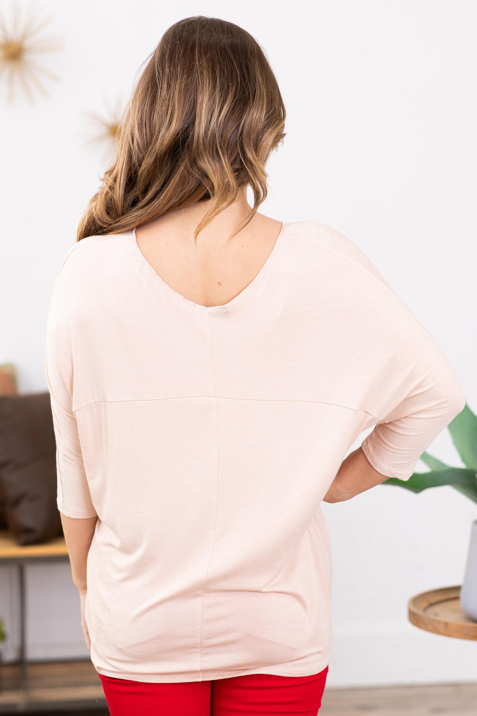 Beige Dolman Sleeve 3/4 Sleeve Top Product Image