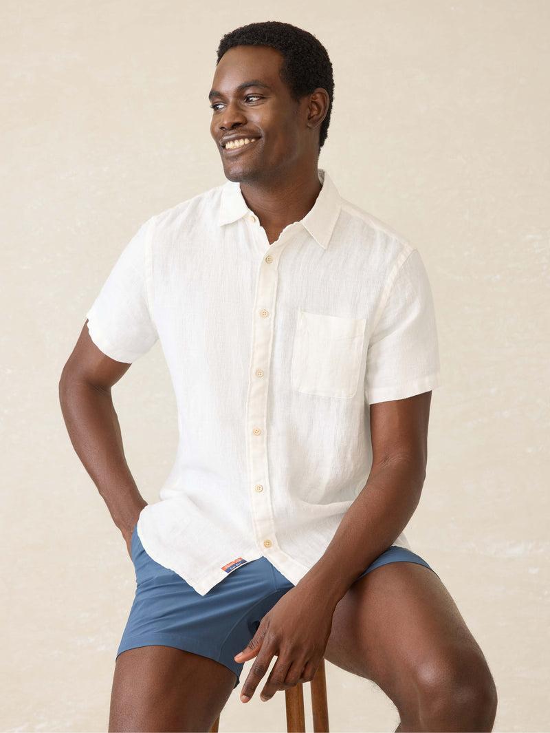 Short-Sleeve Palma Linen Shirt - Bright White Basketweave Product Image