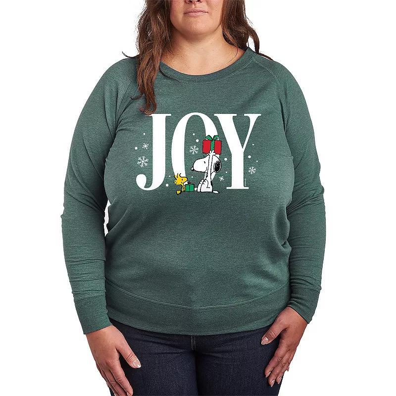 Womens Peanuts Snoopy & Woodstock Joy Lightweight French Terry Sweatshirt Grey Green Product Image