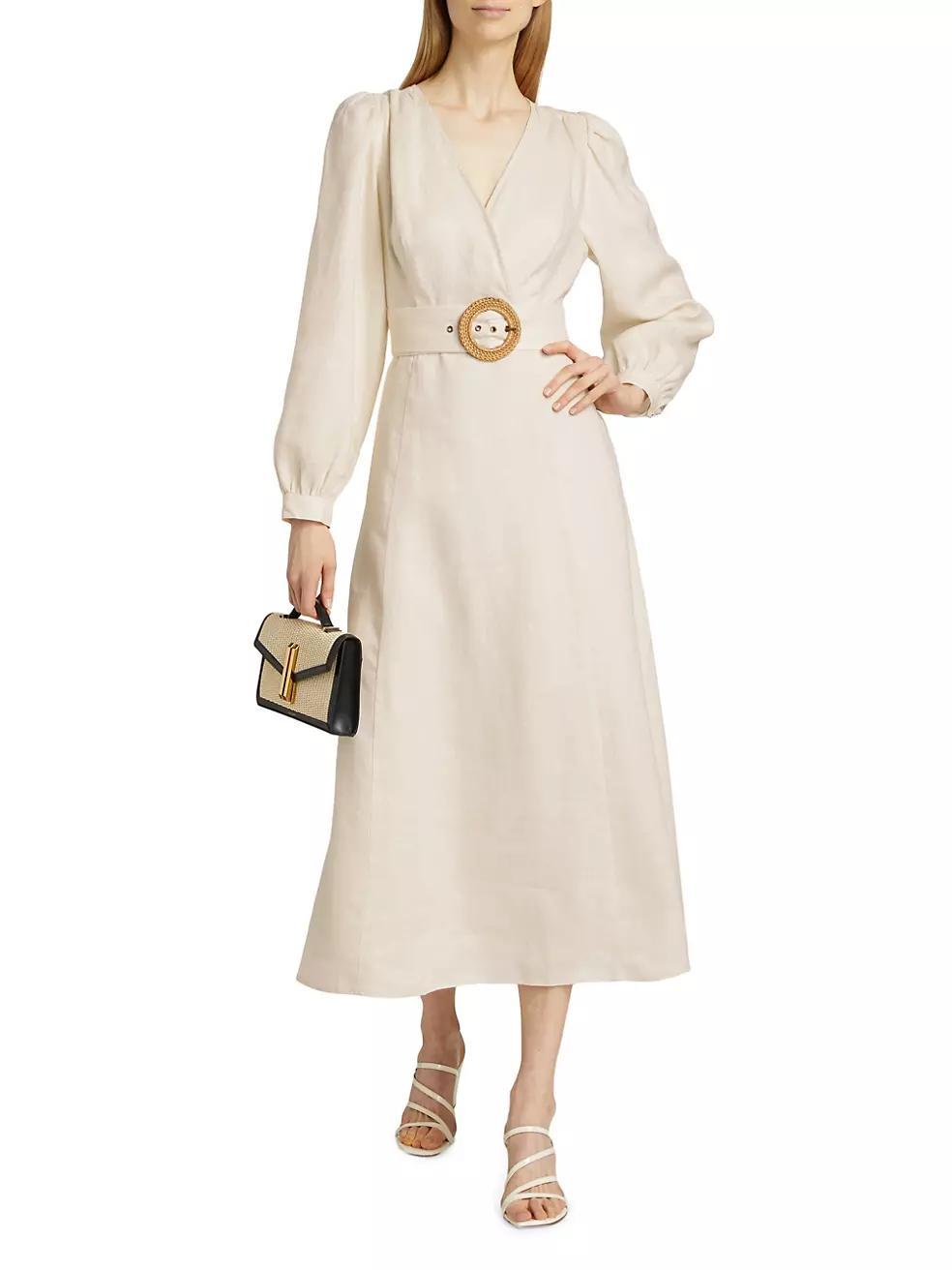 Evelle Linen Tie-Waist Midi-Dress Product Image