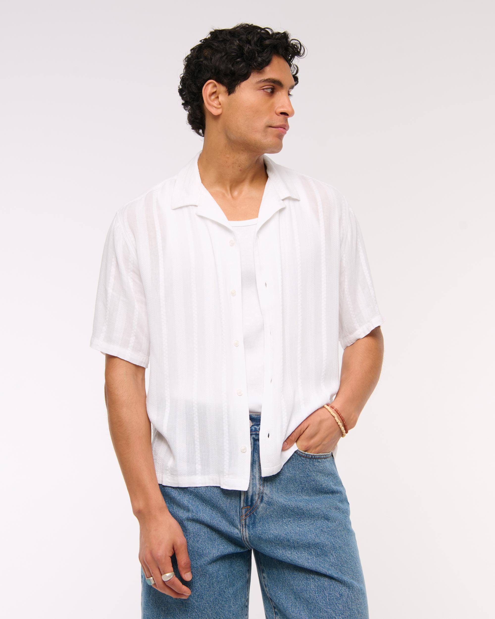 Camp Collar Cropped Button-Up Shirt Product Image