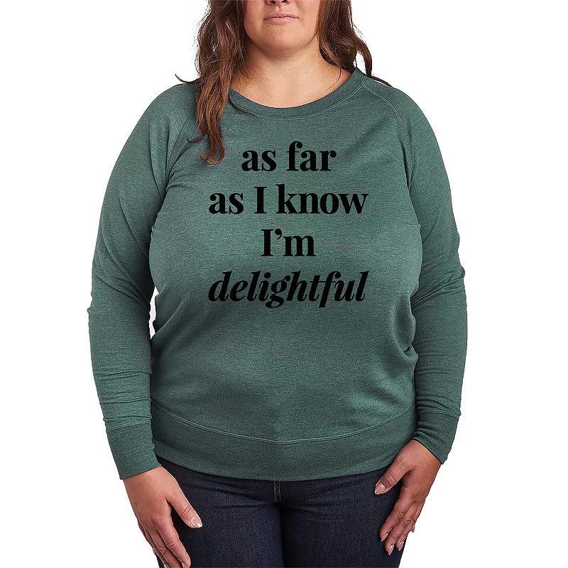 Plus Size As I Know I'm Delightful French Terry Long Sleeve Tee, Women's, Size: 4XL, Grey Green Product Image