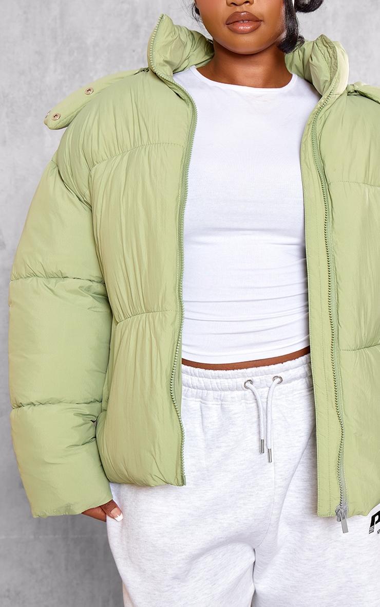 Plus Sage Green Oversized Hooded Puffer Jacket Product Image