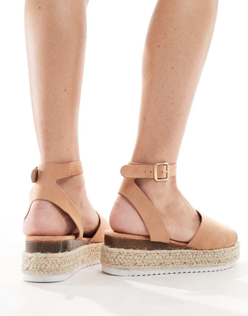 Truffle Collection wide fit flatform espadrilles in beige Product Image