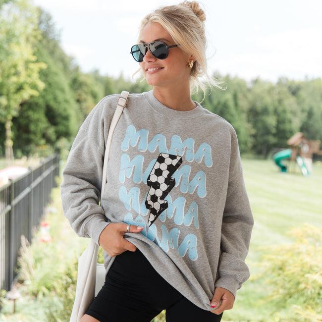 Mama Repeat Soccer Light Grey Oversized Graphic Sweatshirt SALE Product Image