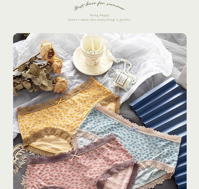 Lace Trim Leopard Print Panties Product Image