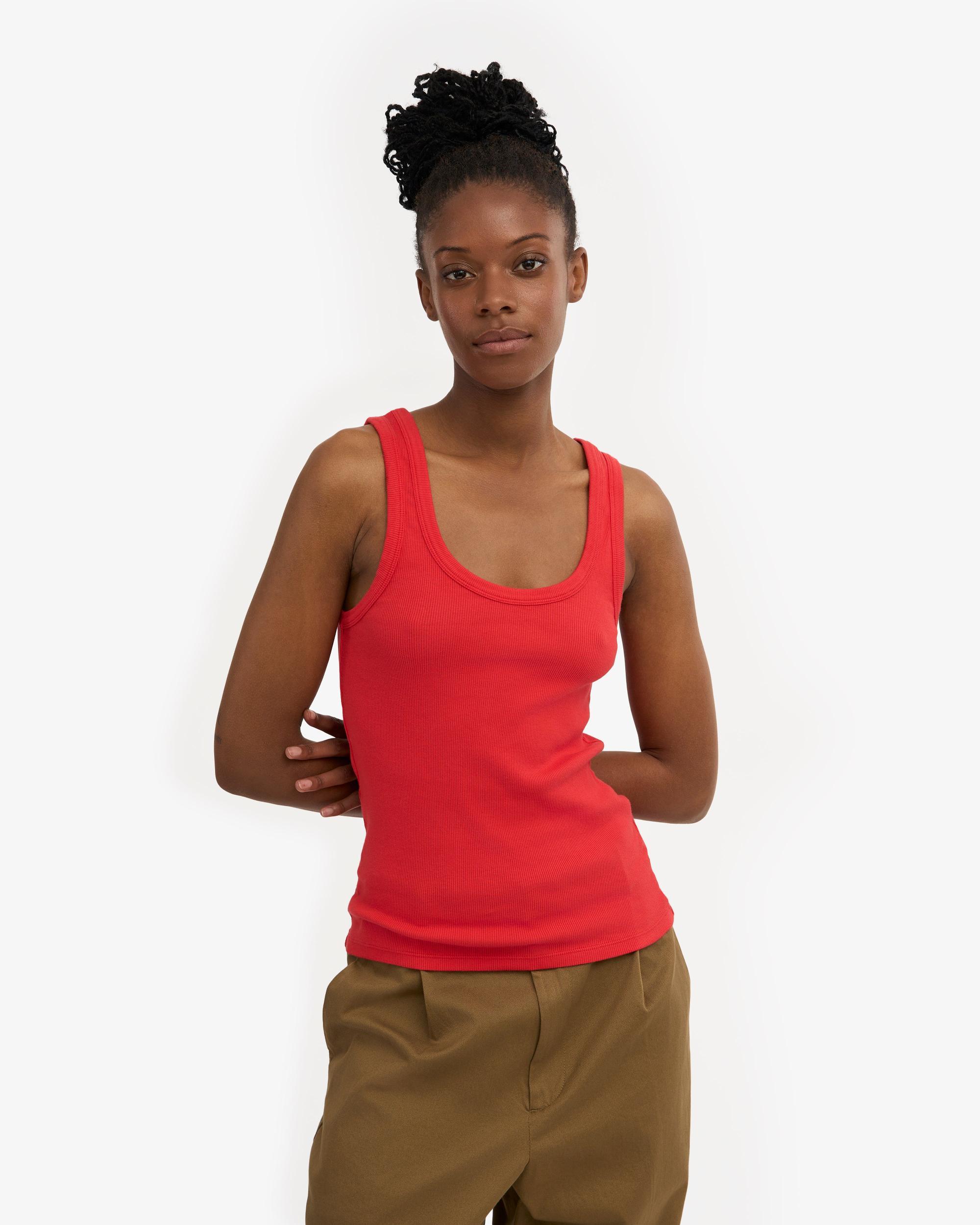 Women Organic Rib Tank Top - Red Tangerine Product Image