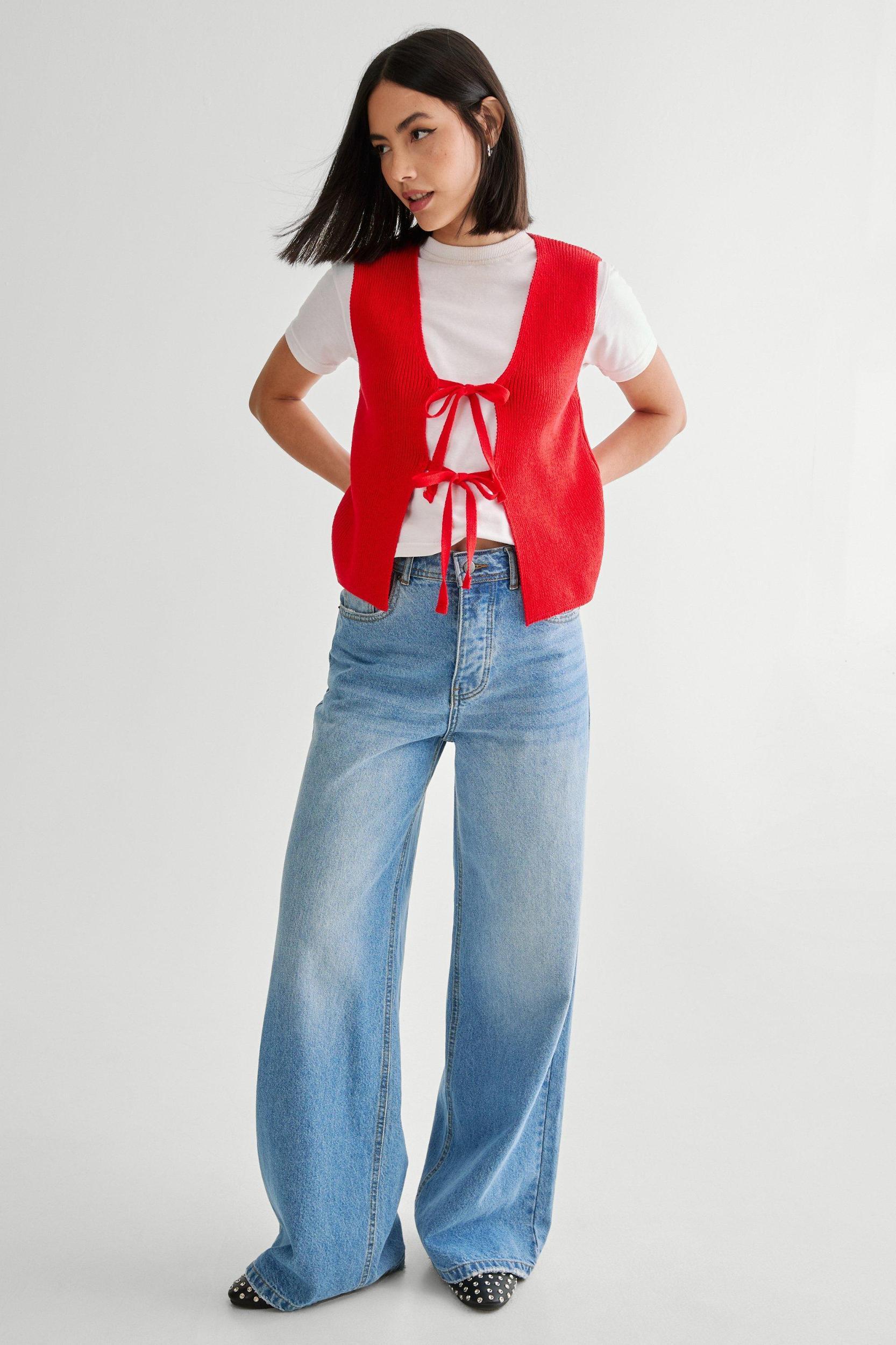 Knitted Tie Front Vest Product Image