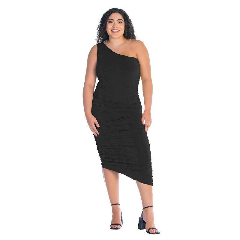 Plus Size 24Seven Comfort Apparel One-Shoulder Ruched Bodycon Dress, Womens Product Image