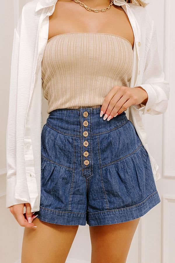 The Rachel High Waist Shorts in Dark Wash Product Image