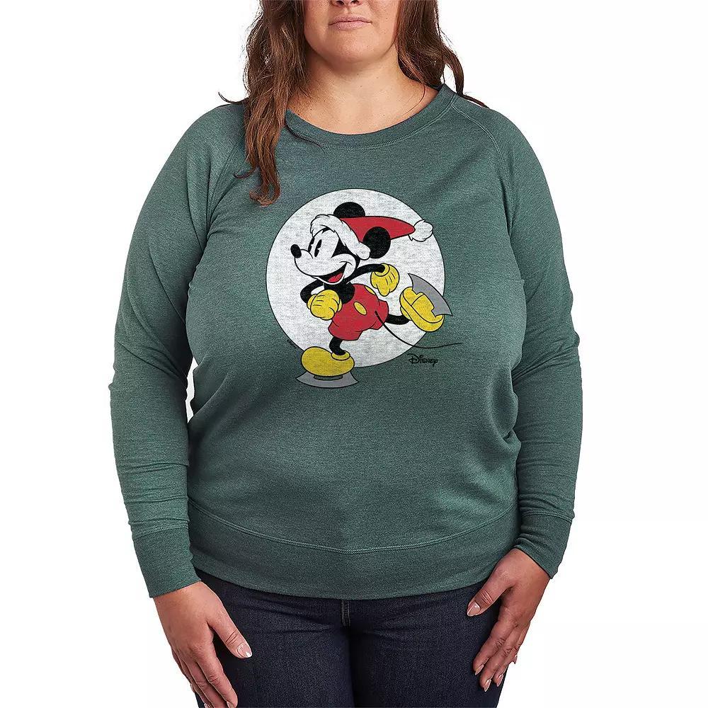 Disney's Mickey Mouse Plus Size Skating French Terry Long Sleeve Tee, Women's, Size: 1XL, Grey Green Product Image