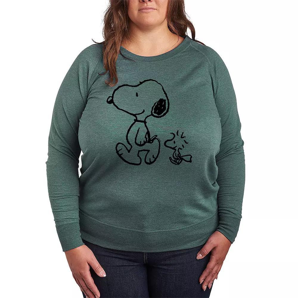 Plus Size Peanuts Snoopy & Woodstock Walk French Terry Long Sleeve Tee, Women's, Size: 2XL, Grey Green Product Image