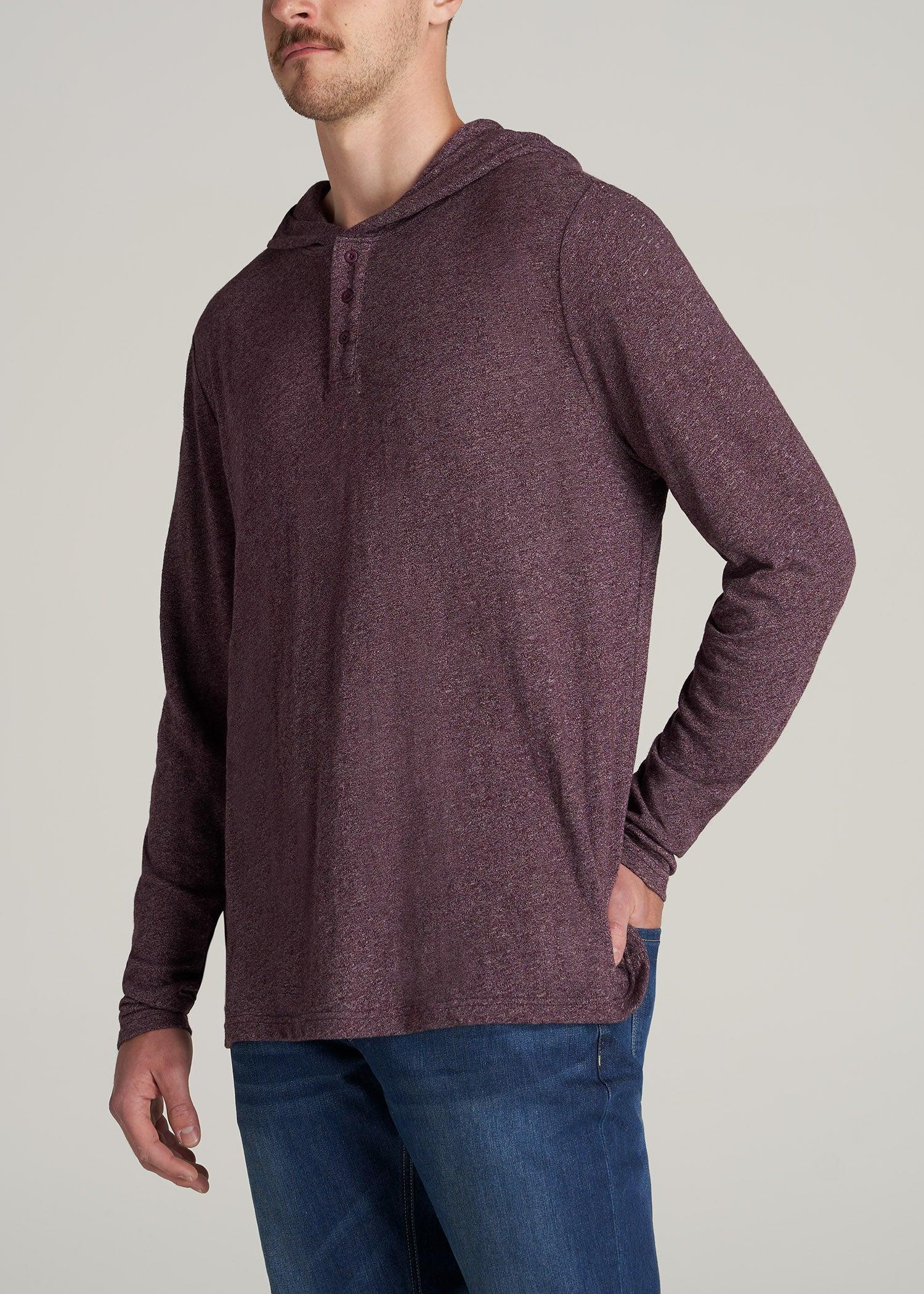 Henley Hoodie for Tall Men in Burgundy Mix Male Product Image