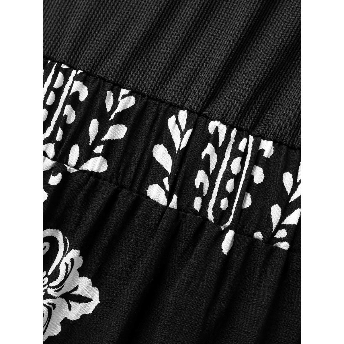 Plus Size Black Boho Print Color Contrast Flowy Jumpsuit Women Sleeveless Round Neck Vacation Loose Jumpsuits BloomChic 30/6X Product Image