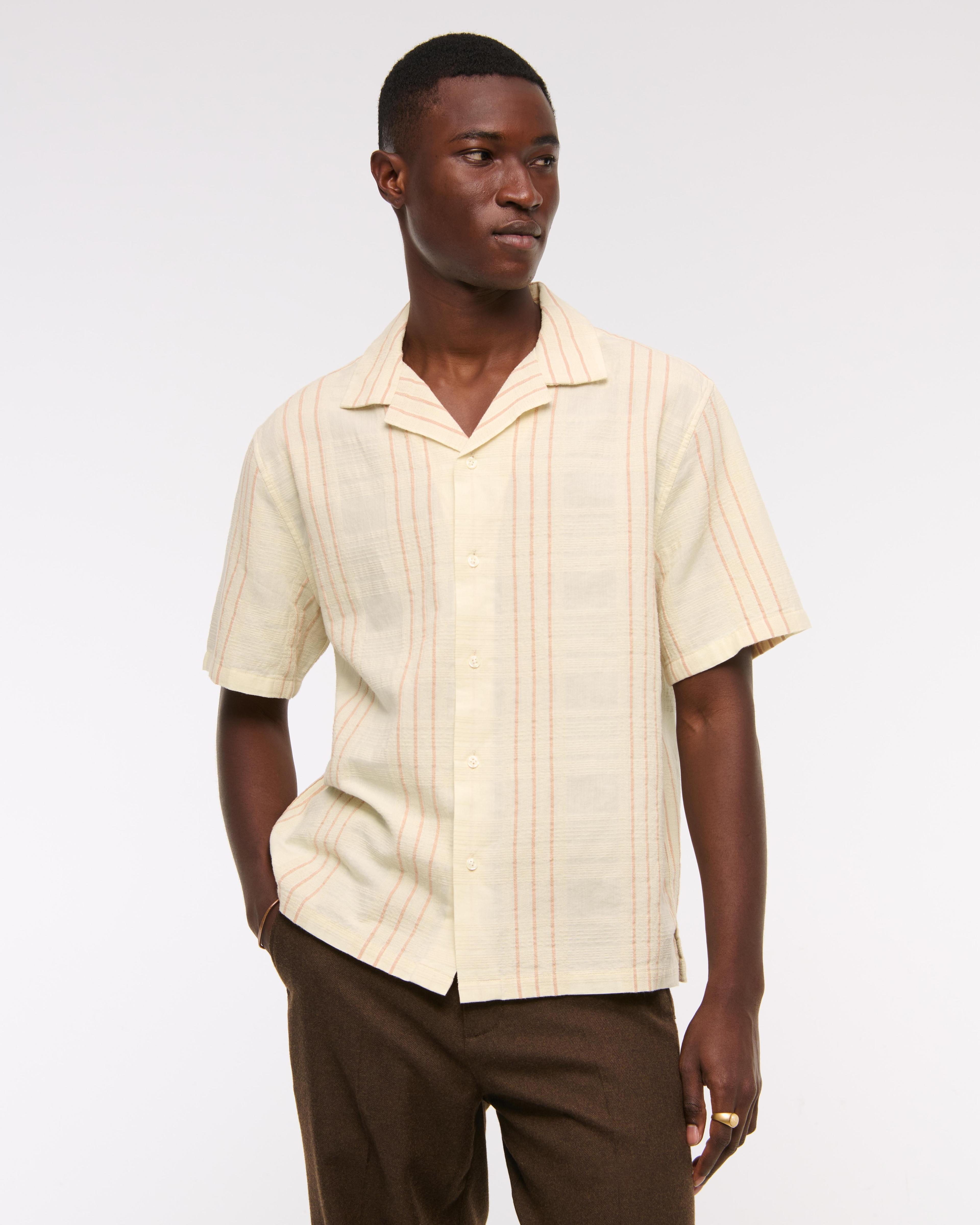 Camp Collar Textured Button-Up Shirt Product Image