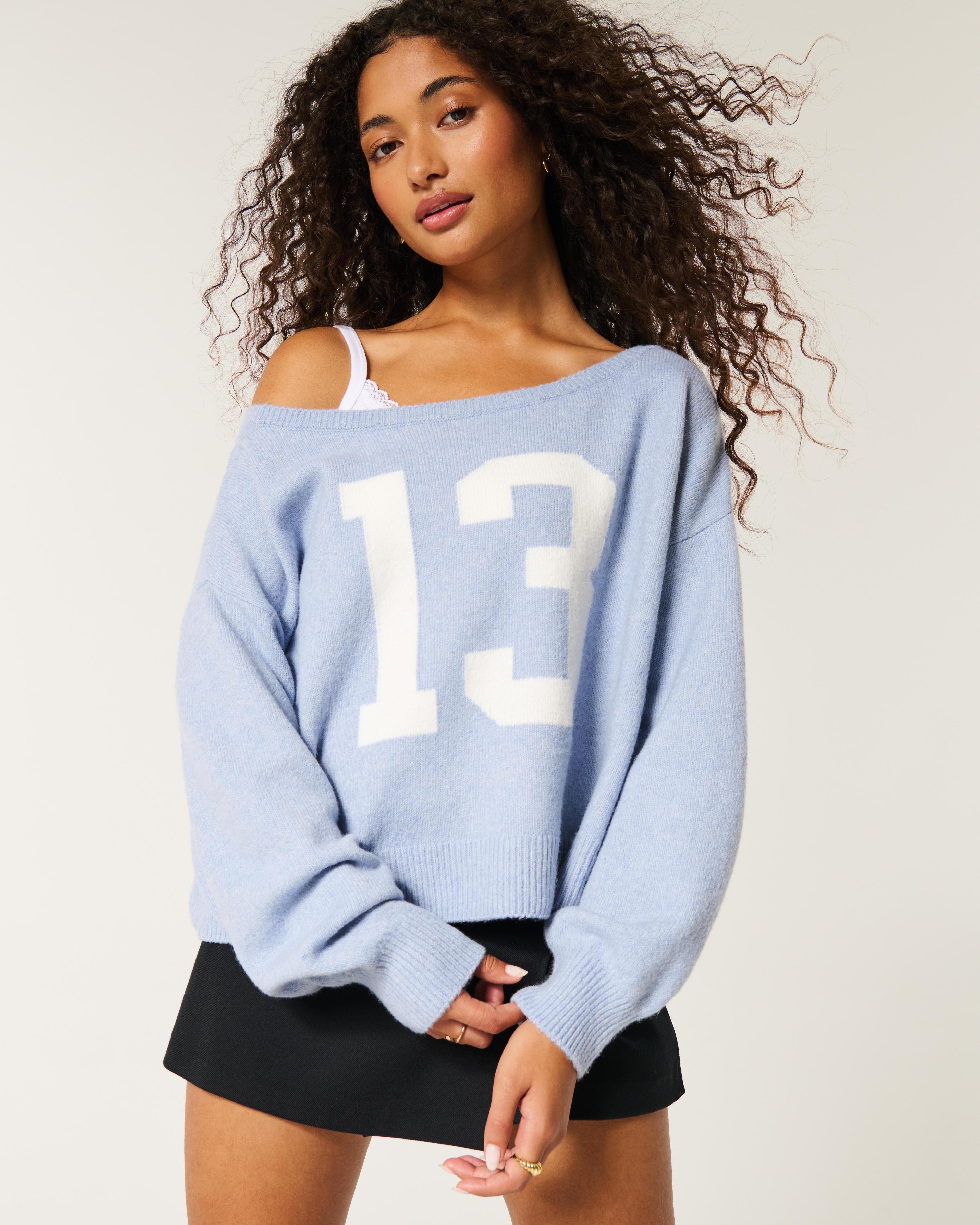 Hollister Comfy Cloud Easy Off-the-Shoulder Puppy Graphic Sweater Product Image