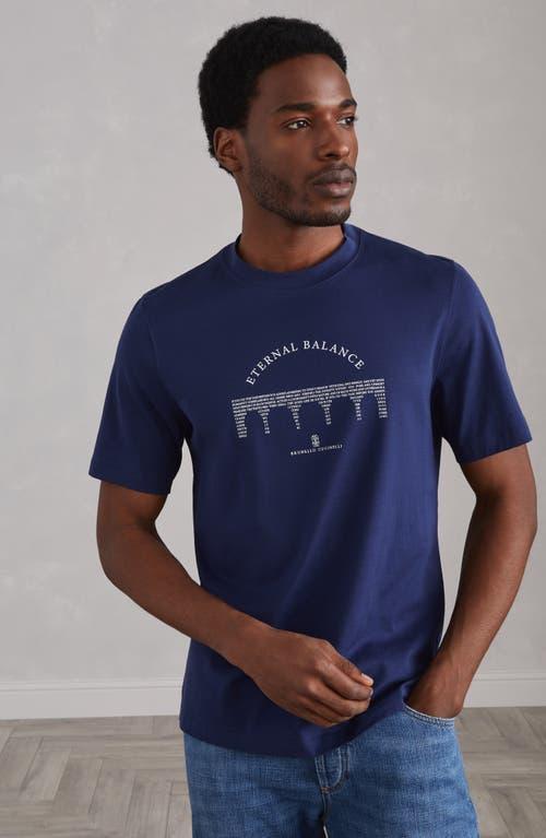 BRUNELLO CUCINELLI Slogan-print Crew-neck T-shirt In Indigo Product Image