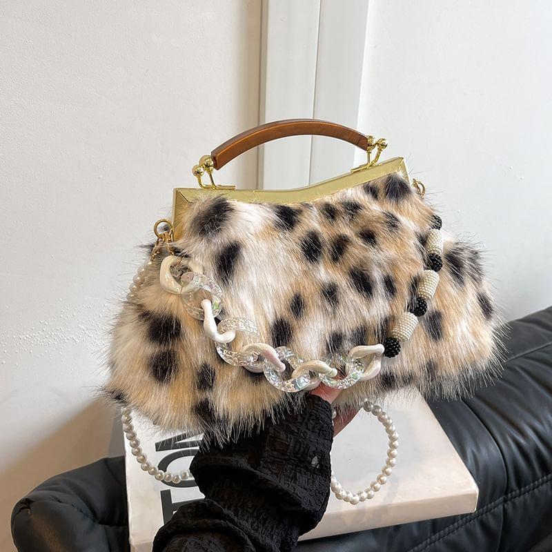 Dotted Fluffy Faux Pearl Strap Crossbody Bag Product Image