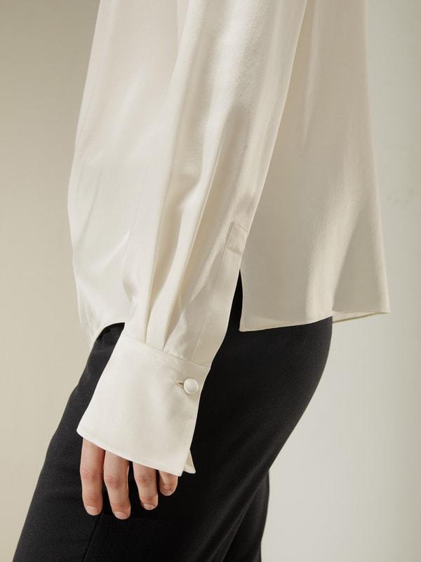 Asymmetrical Silk Blouse with Puff Sleeves Product Image