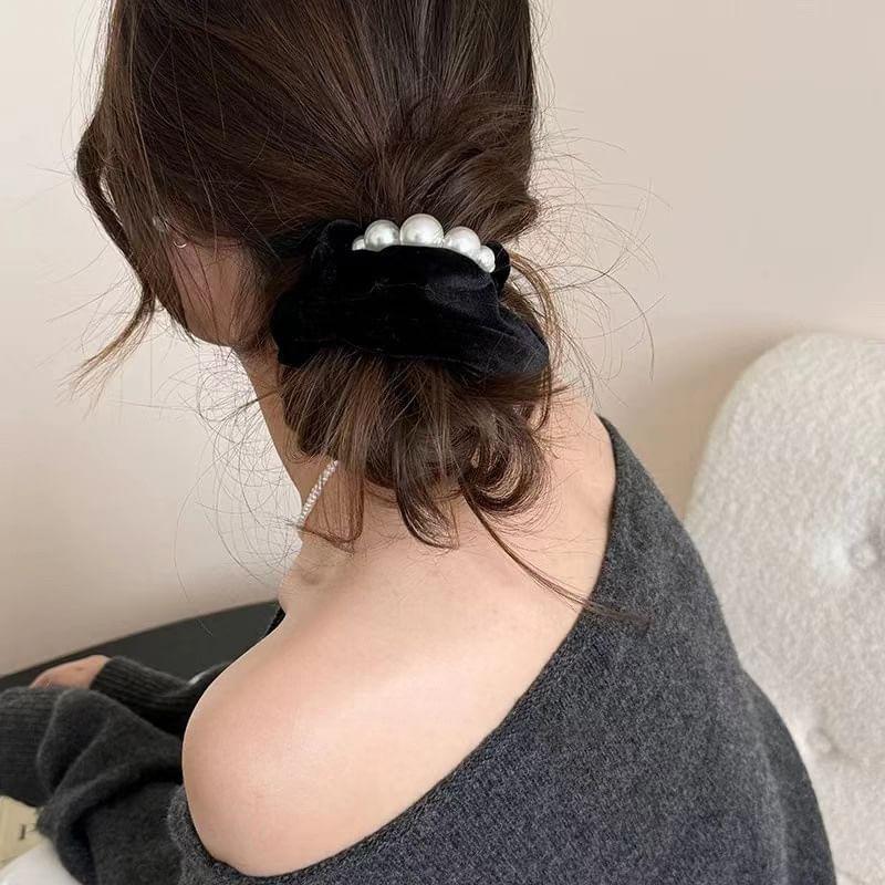 Faux Pearl Velvet Scrunchie Product Image