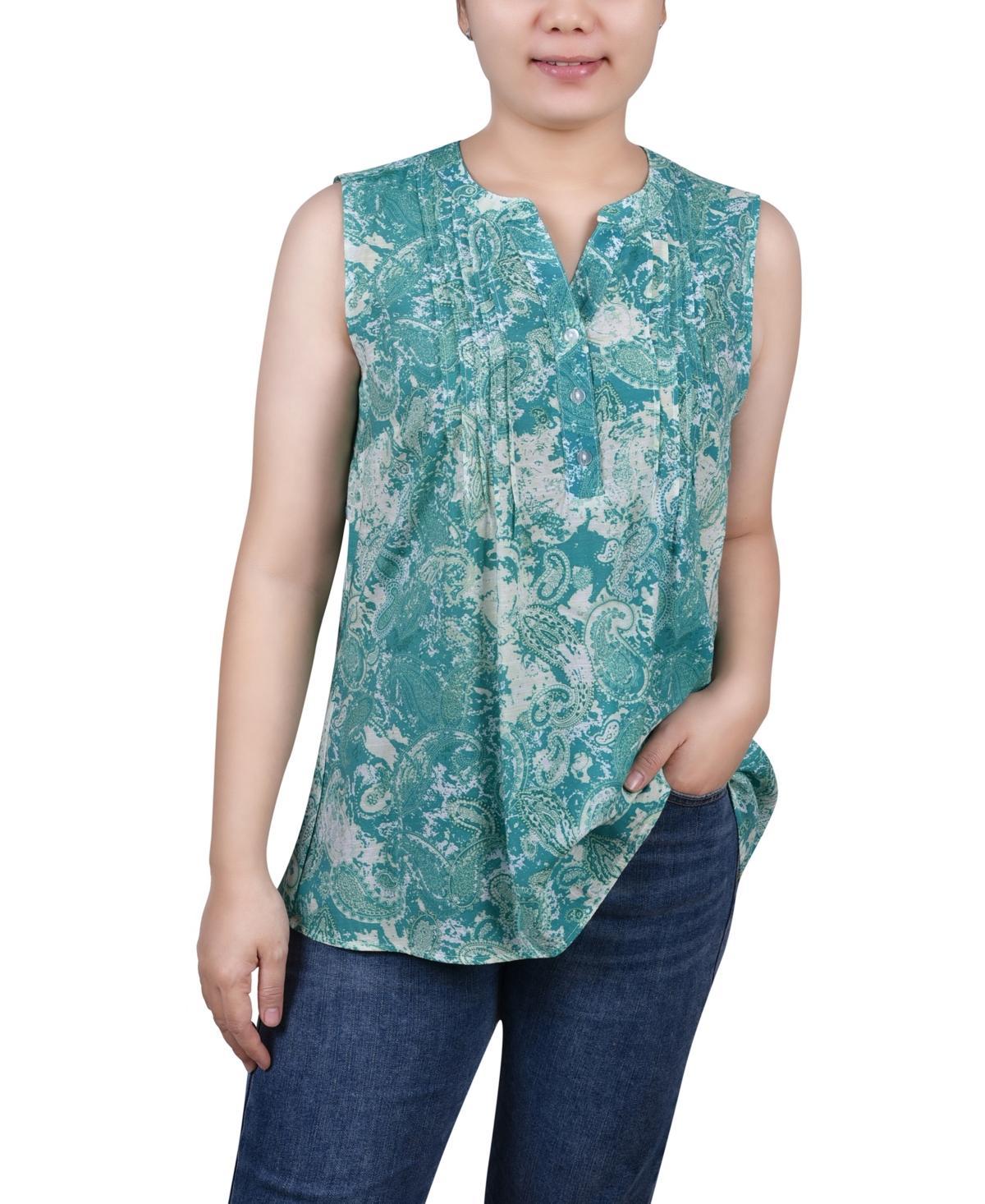 Ny Collection Petite Sleeveless Printed Pintucked Blouse Product Image