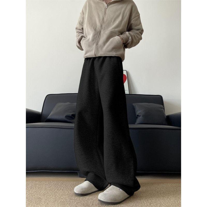 Mid Rise Plain Straight Leg Sweatpants Product Image