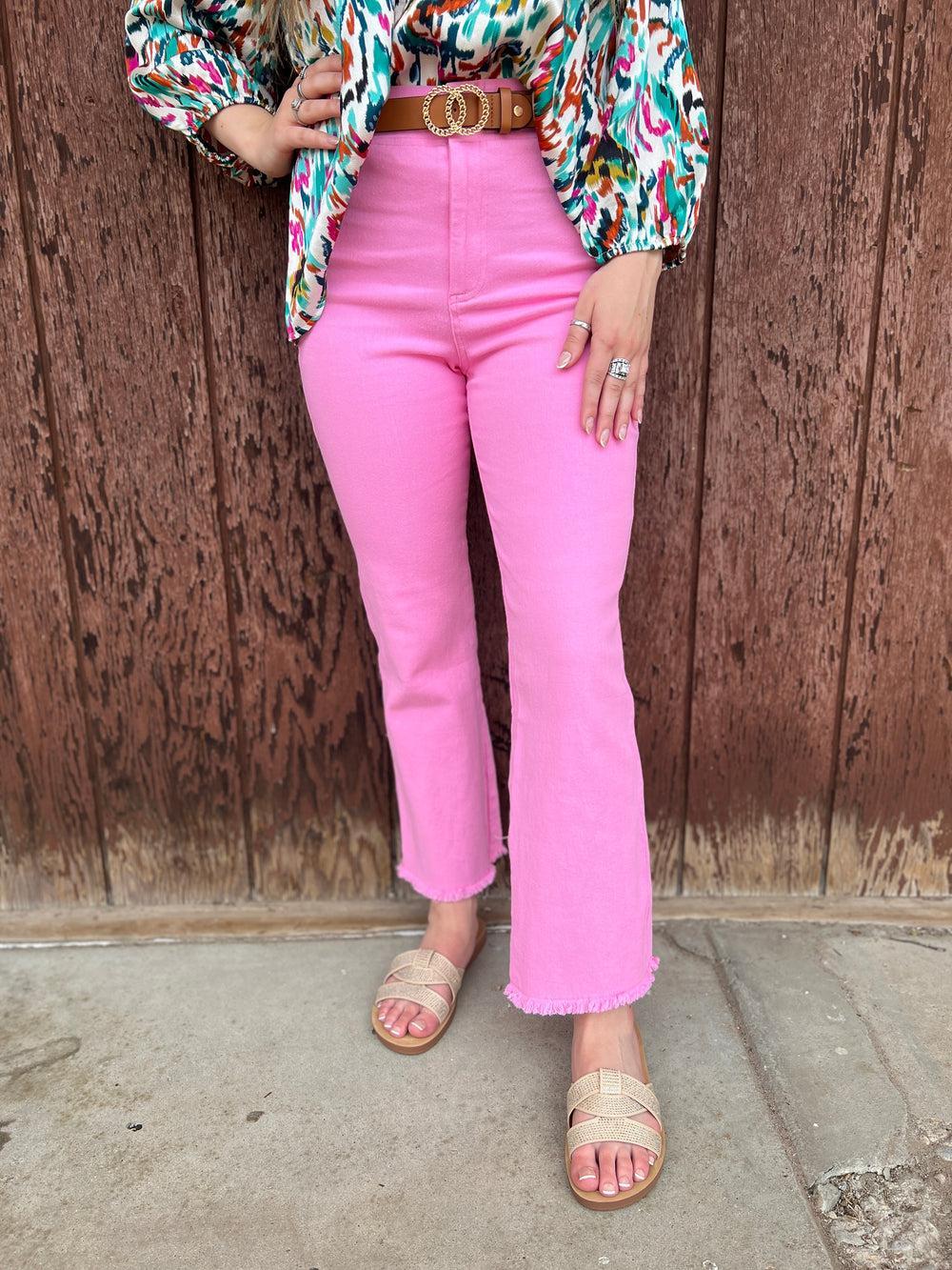 One Good Reason High Rise  Candy Pink Trousers Product Image