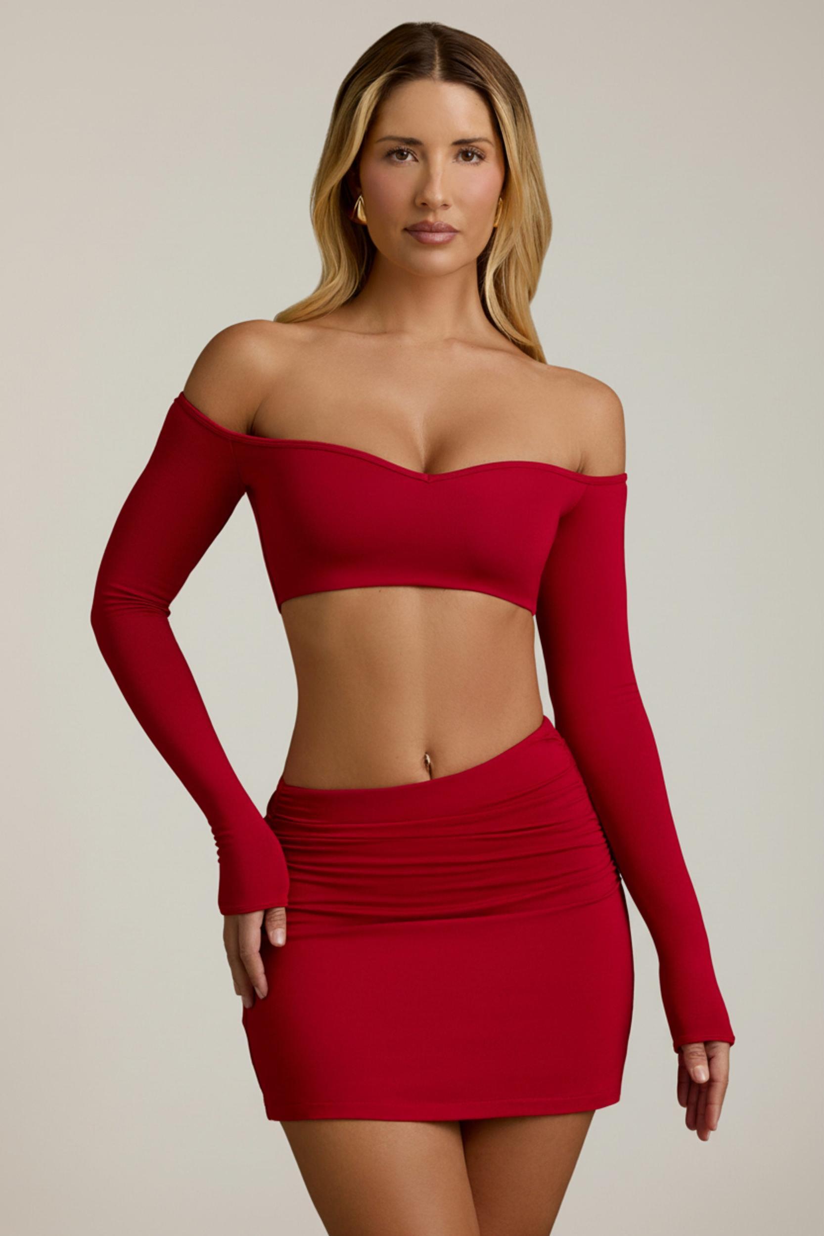 Modal Contrast-Trim Crop Top in Red Product Image