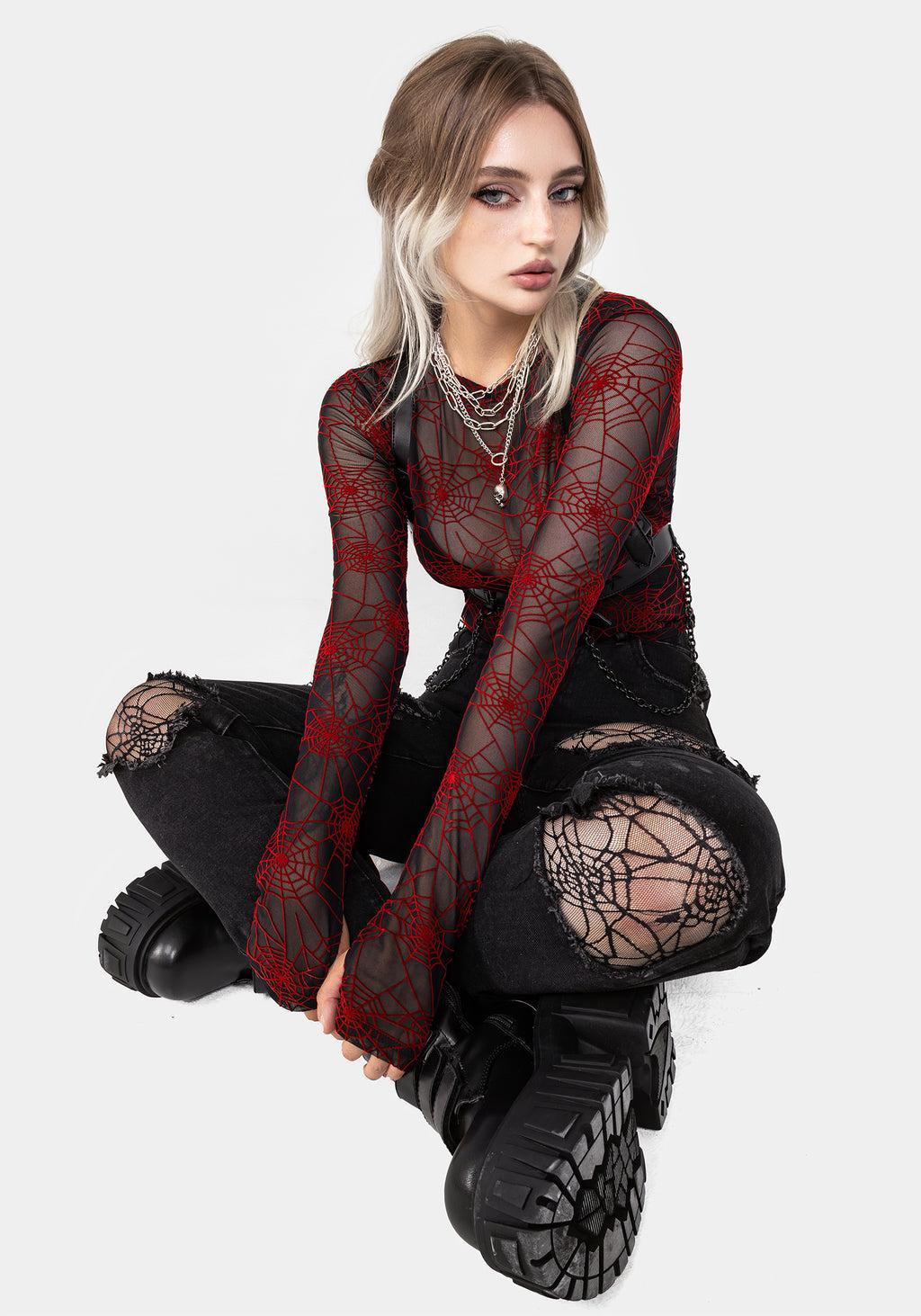 Venom Flocked Mesh Top - Red Product Image