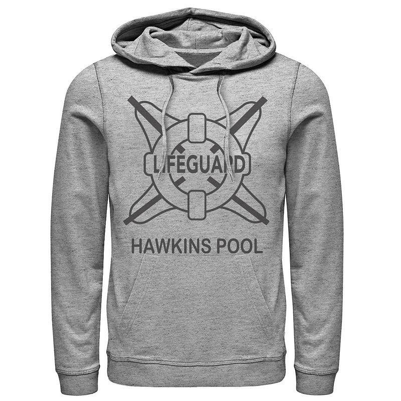 Men's Netflix Stranger Things Hawkins Pool Lifeguard Logo Hoodie, Size: Large, Athletic Grey Product Image