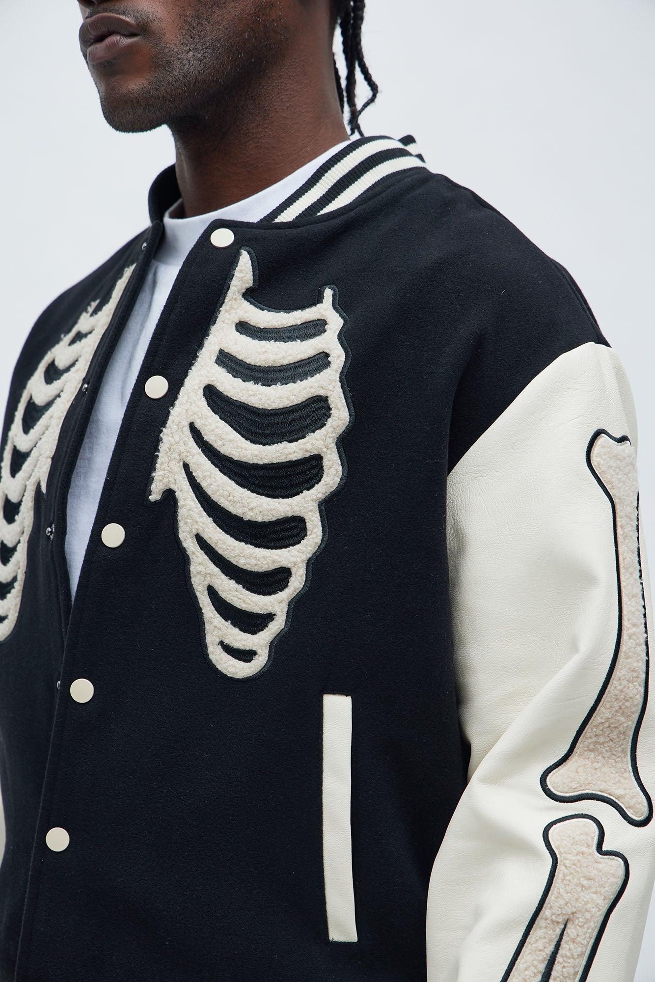 Skeleton Varsity Jacket - Black/White Product Image