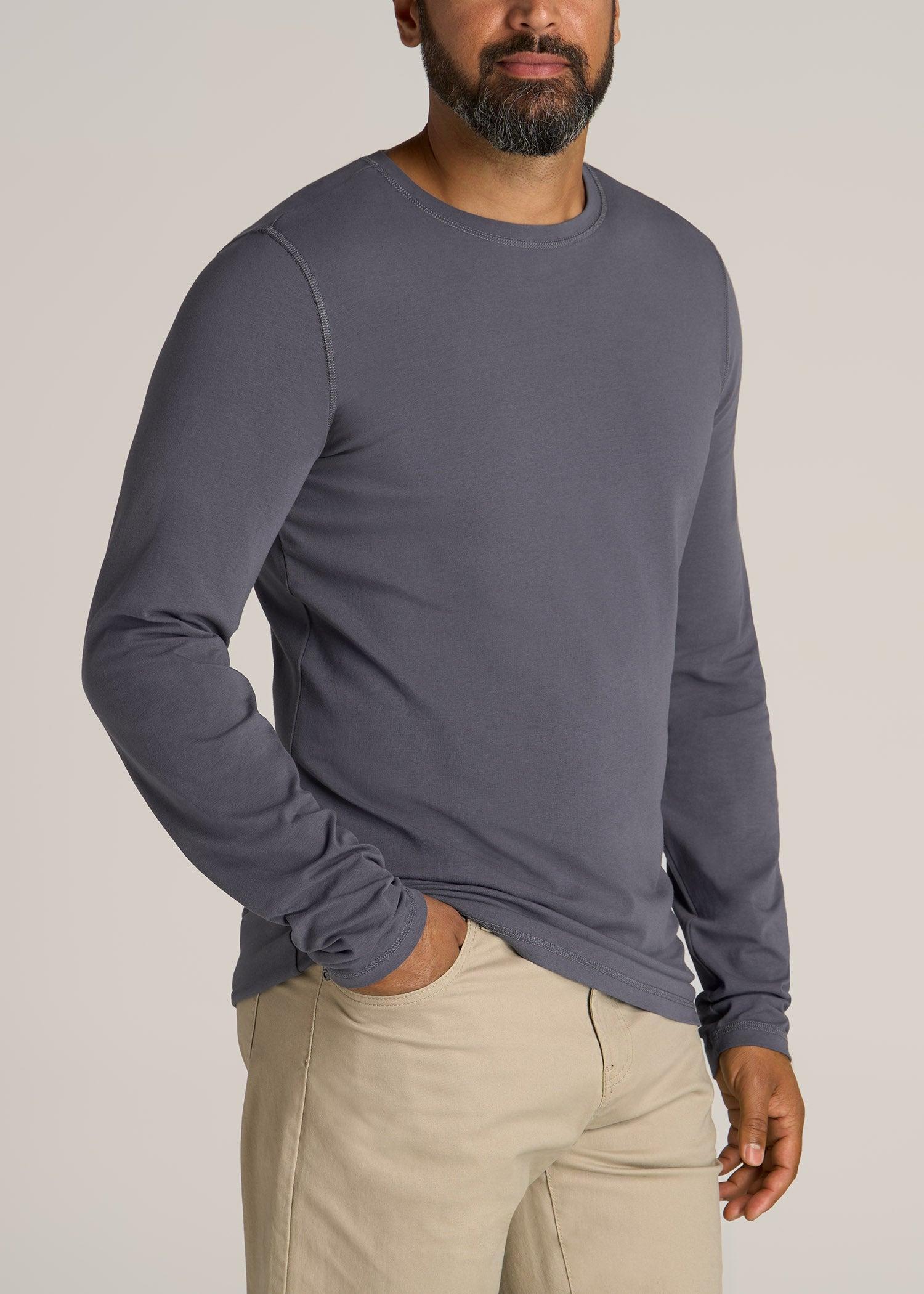 The Essential SLIM-FIT Long Sleeve Tee for Tall Men in Grey Blue Product Image