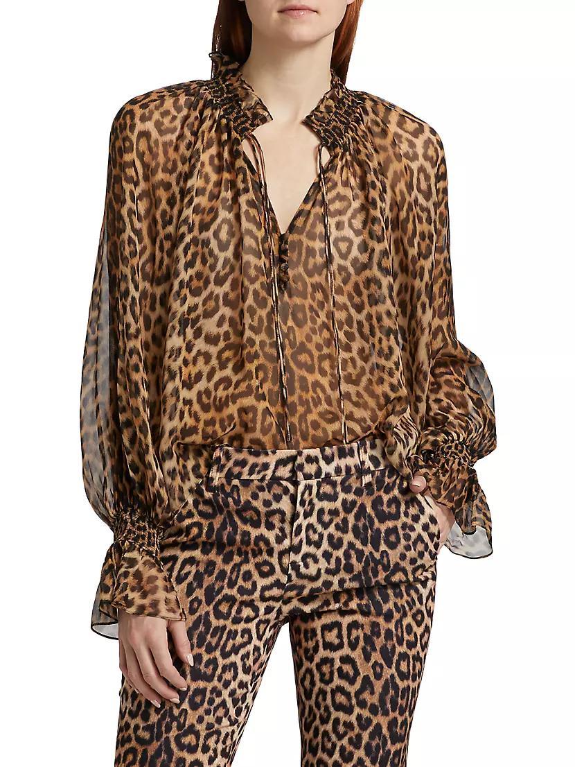 Norah Leopard V-Neck Peasant Blouse Product Image