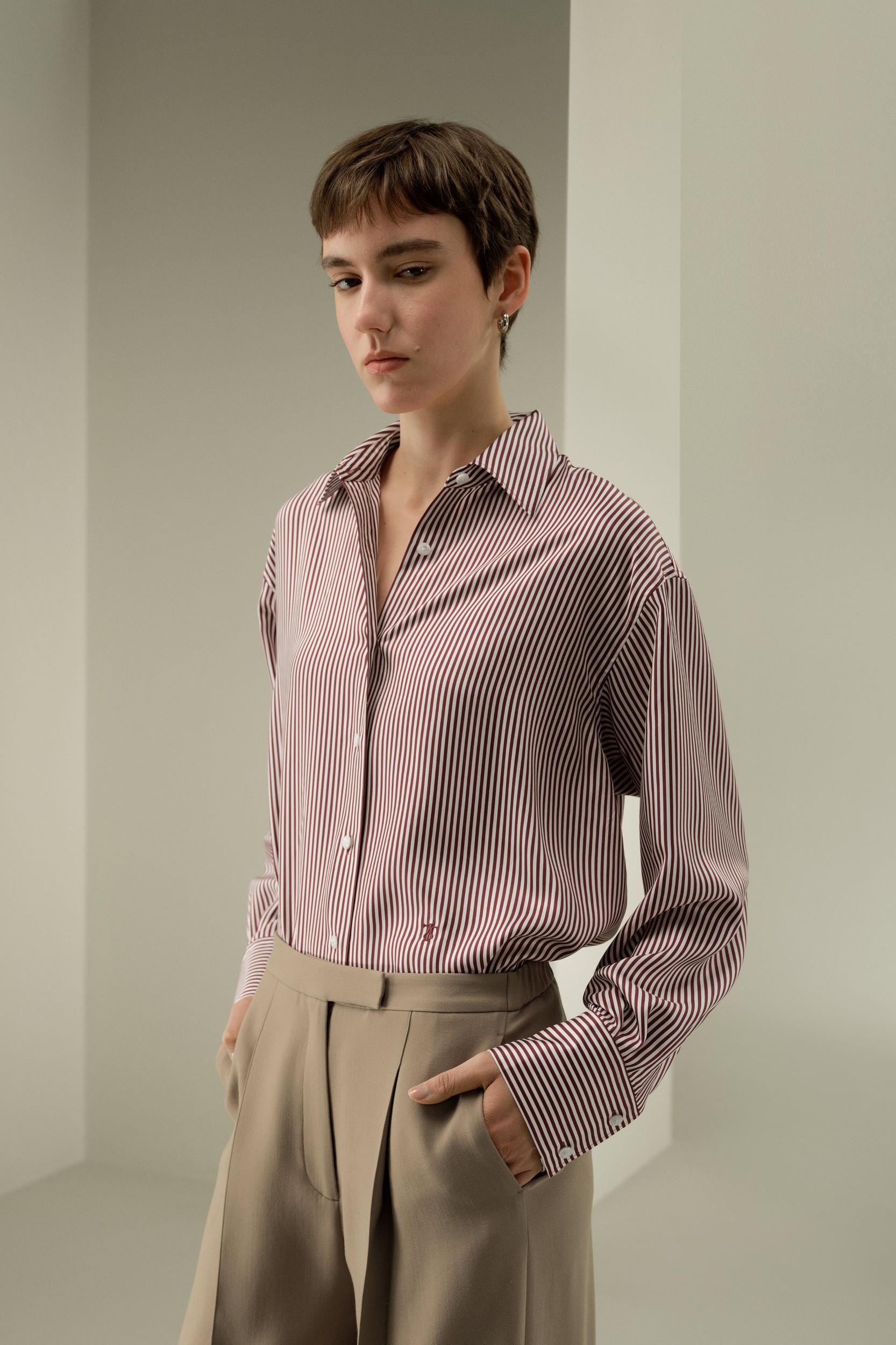 Ancora Red Oversized Striped Shirt Product Image