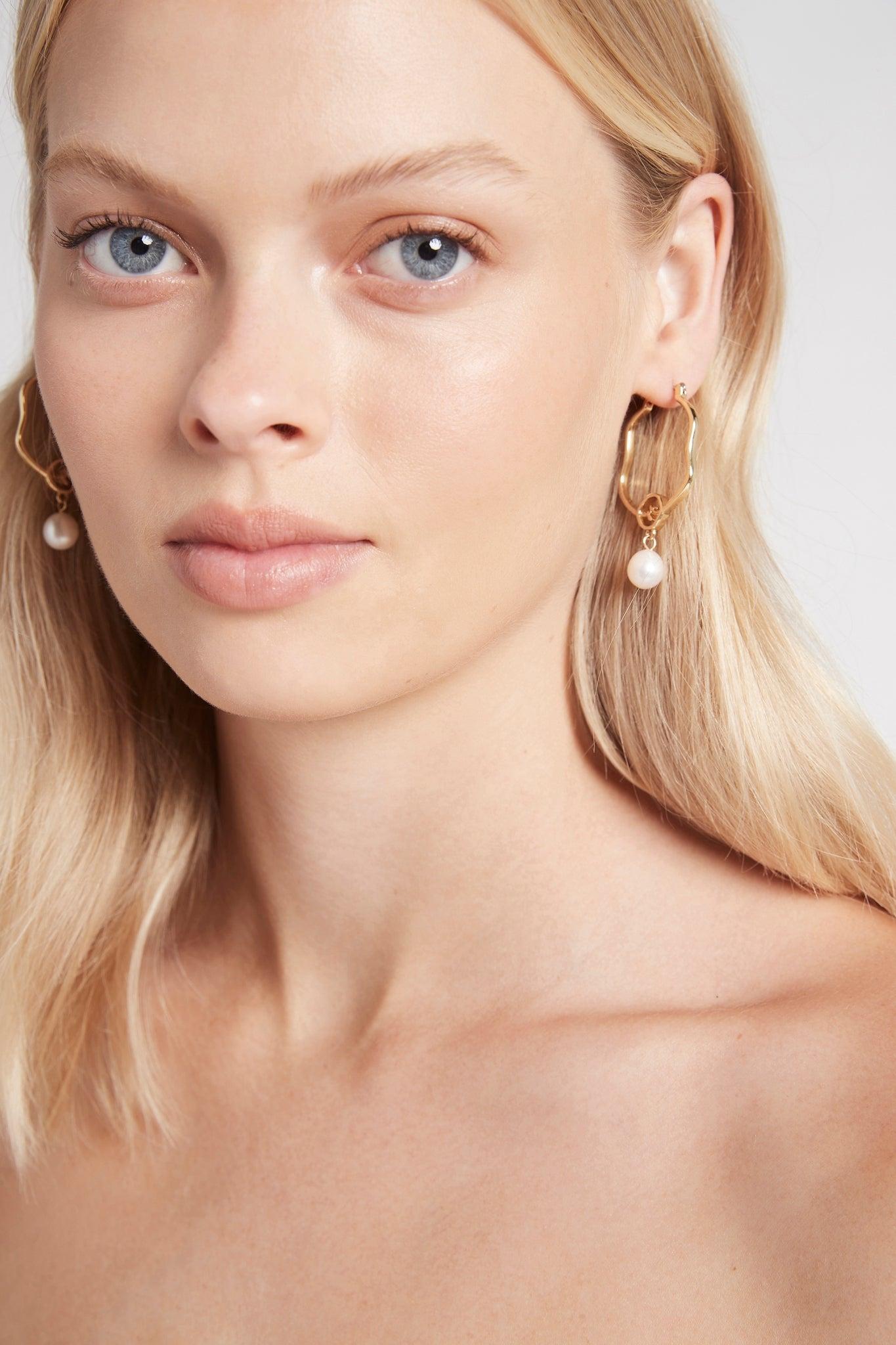 Fleur Pearl Drop Hoop Earring Product Image