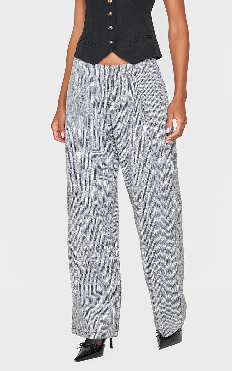 Grey Tweed Low Rise Straight Leg Pants Product Image