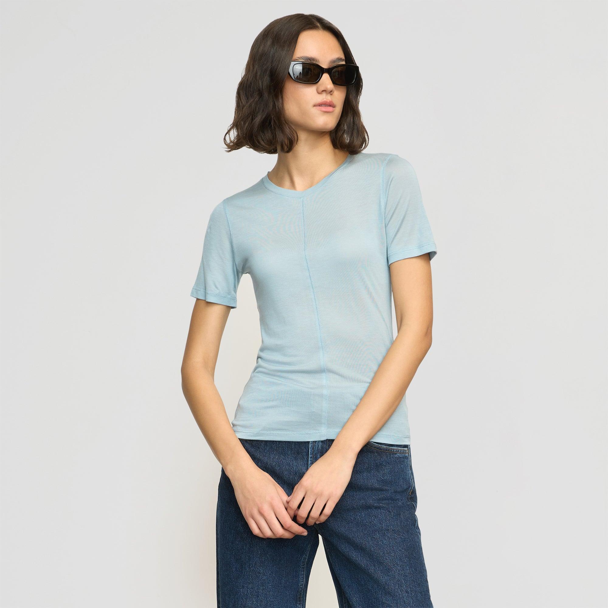 Thea Semi-Sheer Tencel Crew-Neck Tee Product Image