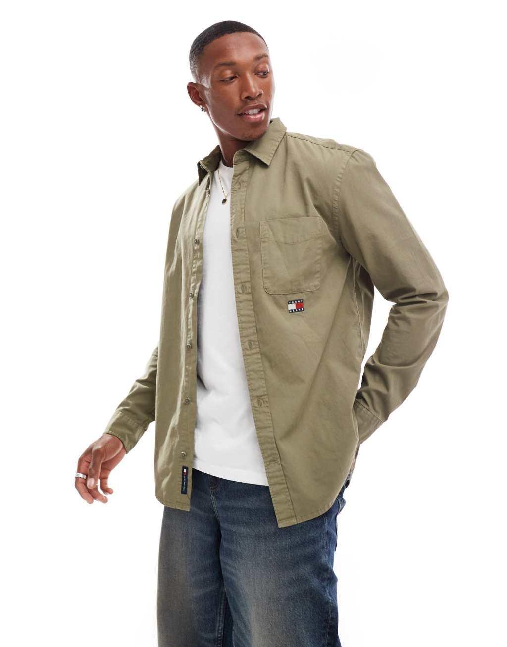 Tommy Jeans regular twill shirts in washed khaki Product Image