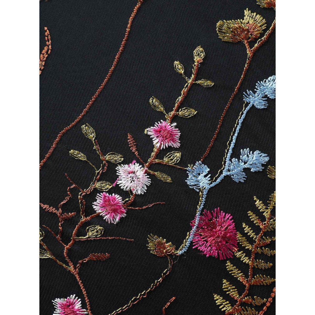 Plus Size Floral Embroidery Belted Midi Dress Black Women Formal V-neck Sleeveless Curvy BloomChic 26/4X Product Image